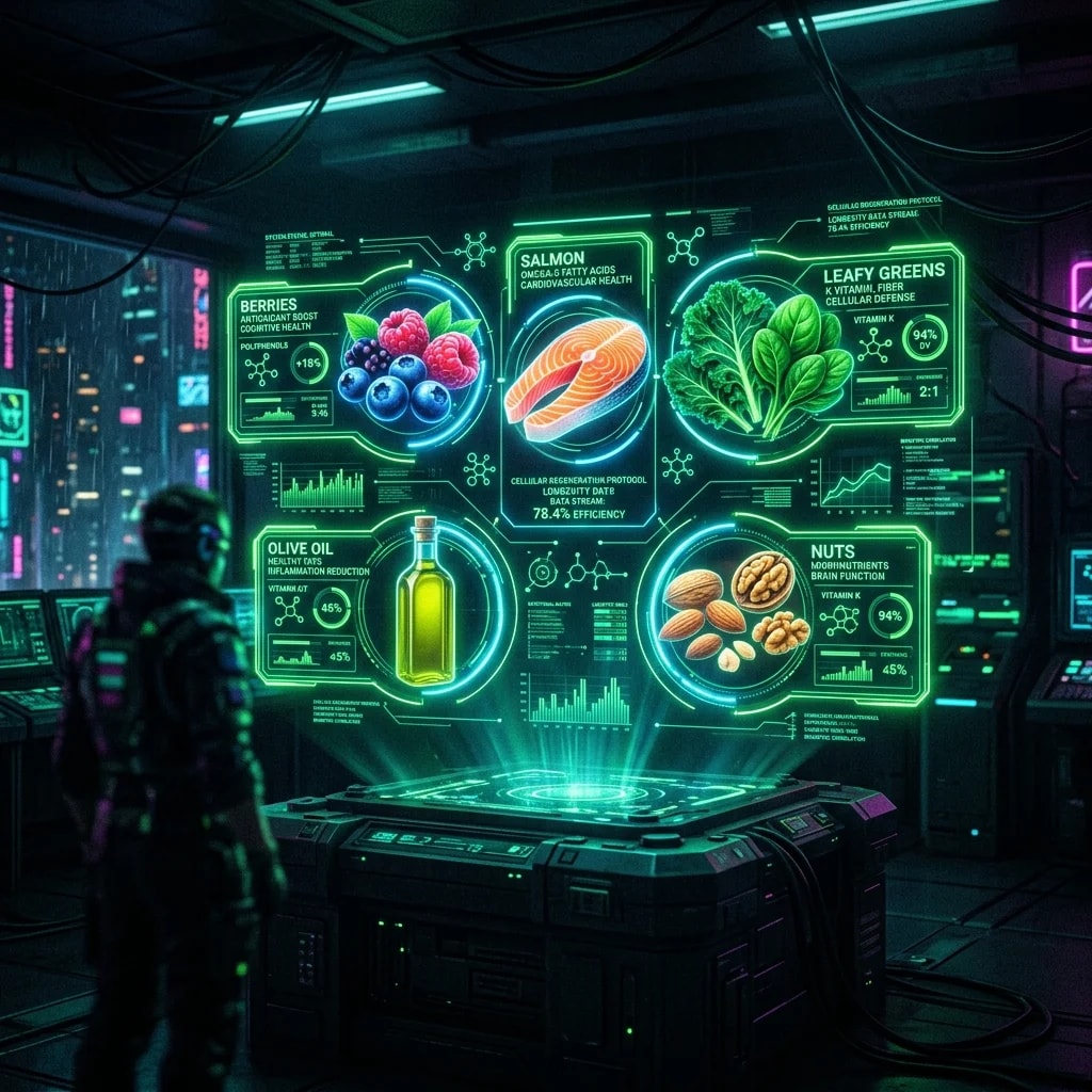 Illustration representing Top 15 Longevity Foods: The Science-Backed Diet for a Longer Life